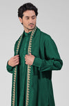 Emerald Green Pintuck Pathani Kurta Salwar Set & Tilla Embroidered Dupatta