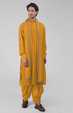 Mustard Pintuck Pathani Kurta Salwar Set & Tilla Embroidered Dupatta