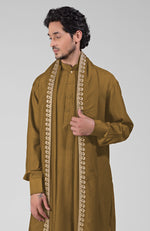 Olive Pintuck Pathani Kurta Salwar Set & Tilla Embroidered Dupatta