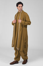 Olive Pintuck Pathani Kurta Salwar Set & Tilla Embroidered Dupatta