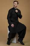 Classic Black Silk Pathani Kurta Set