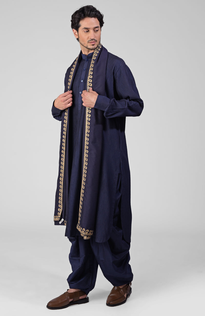 Maroon Pintuck Pathani Kurta Salwar Set & Tilla Embroidered Dupatta