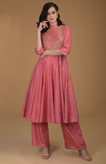 Peach Echo Inara Zardozi Hand Embroidered Kalidaar Suit