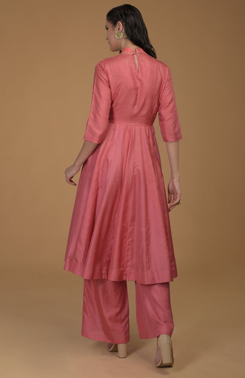 Peach Echo Inara Zardozi Hand Embroidered Kalidaar Suit