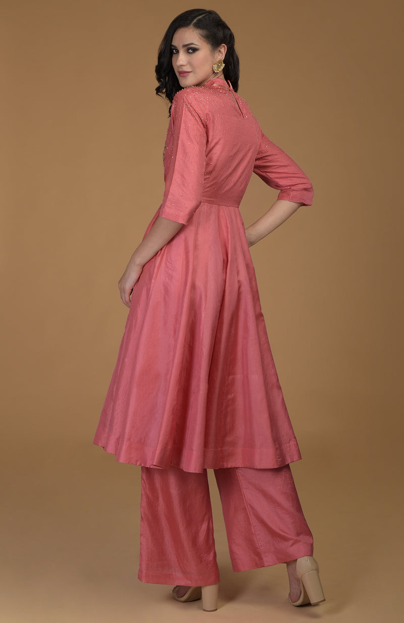 Peach Echo Inara Zardozi Hand Embroidered Kalidaar Suit