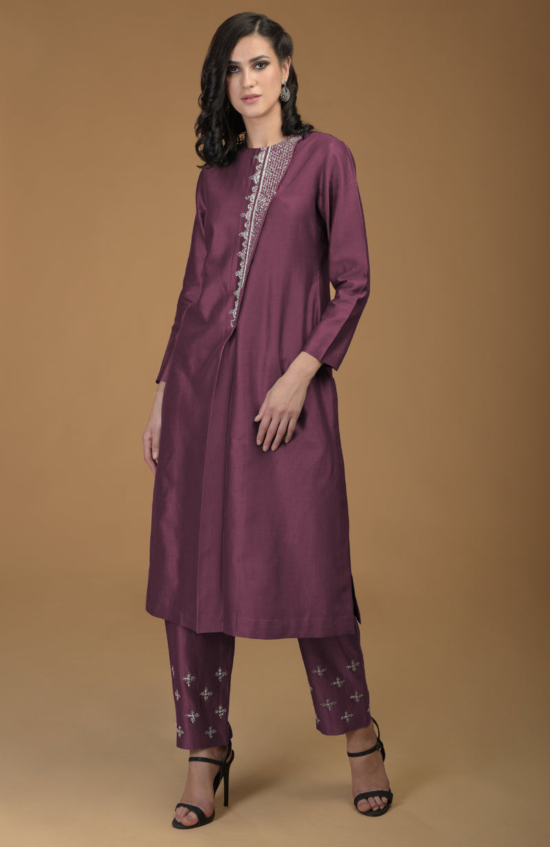 Burgundy Purple Inara Zardozi Hand Embroidered Kurta Set