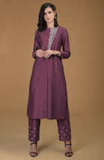 Burgundy Purple Inara Zardozi Hand Embroidered Kurta Set
