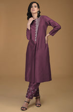 Burgundy Purple Inara Zardozi Hand Embroidered Kurta Set