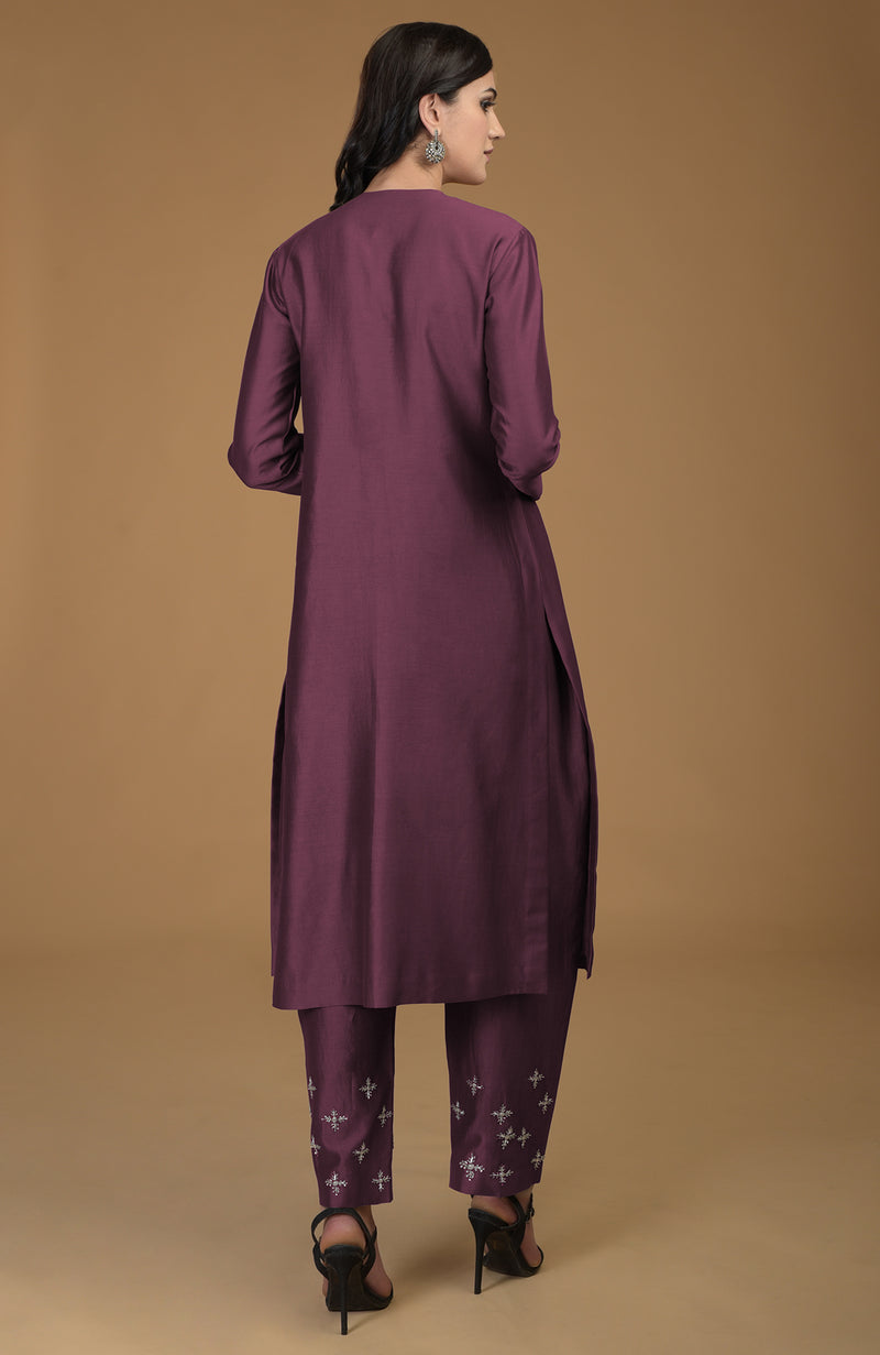 Burgundy Purple Inara Zardozi Hand Embroidered Kurta Set