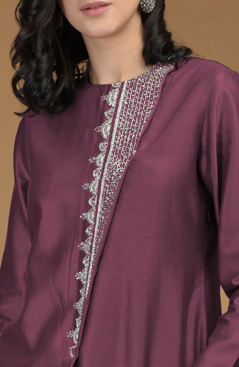 Burgundy Purple Inara Zardozi Hand Embroidered Kurta Set