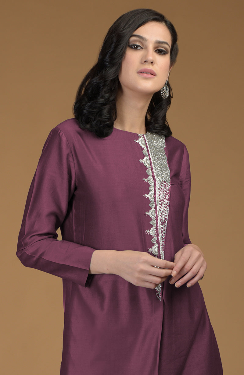 Burgundy Purple Inara Zardozi Hand Embroidered Kurta Set