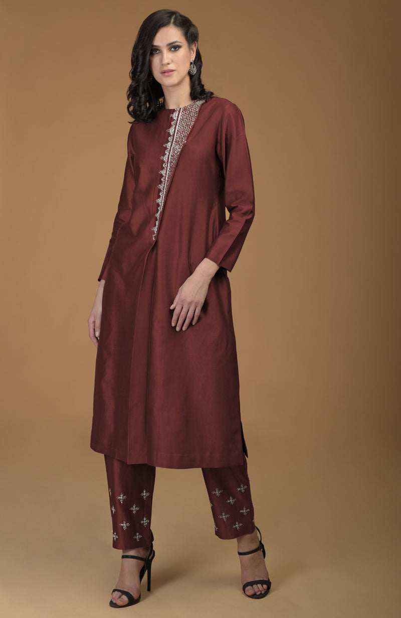 Olive Inara Zardozi Hand Embroidered Kurta Set