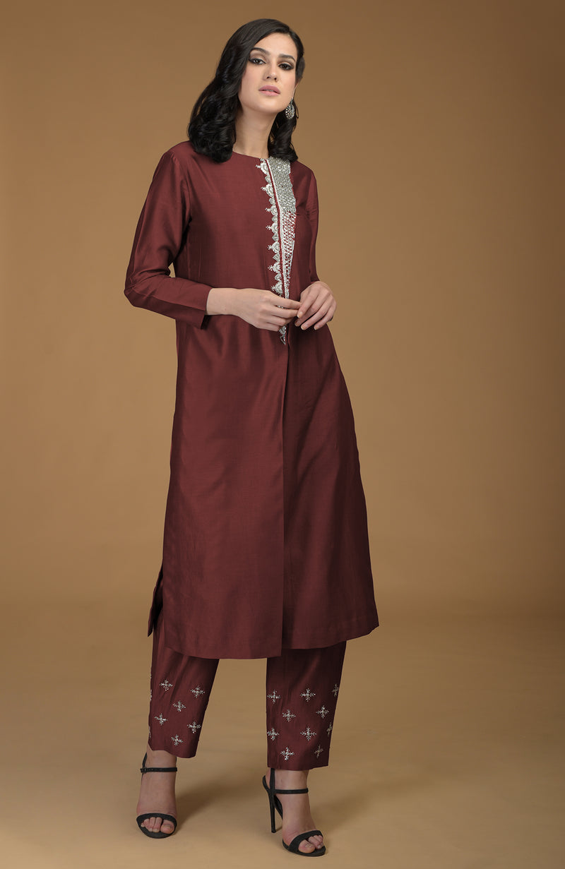Marsala Inara Zardozi Hand Embroidered Kurta Set
