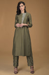 Olive Inara Zardozi Hand Embroidered Kurta Set
