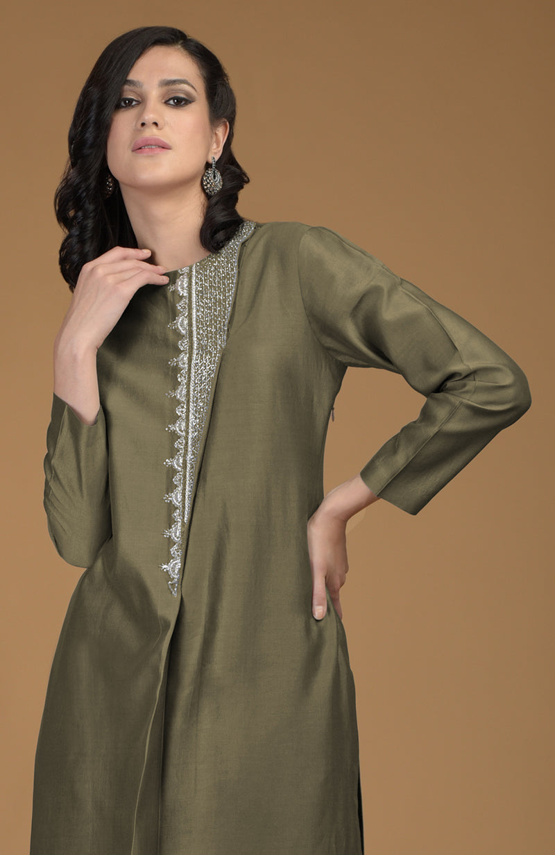 Olive Inara Zardozi Hand Embroidered Kurta Set
