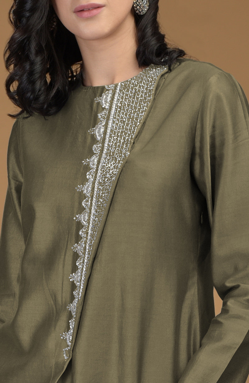 Olive Inara Zardozi Hand Embroidered Kurta Set