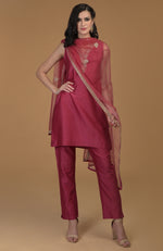 Ruby Red Zardozi Hand Embroidered Suit