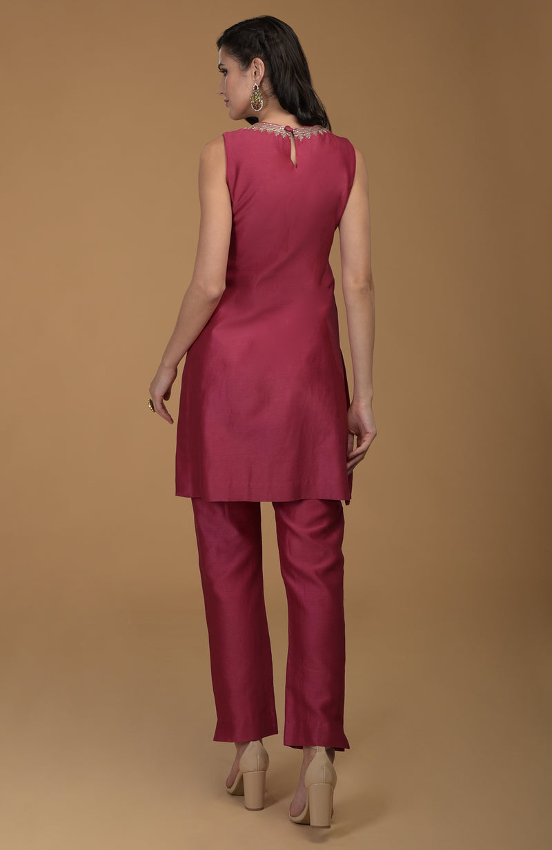 Ruby Red Zardozi Hand Embroidered Suit