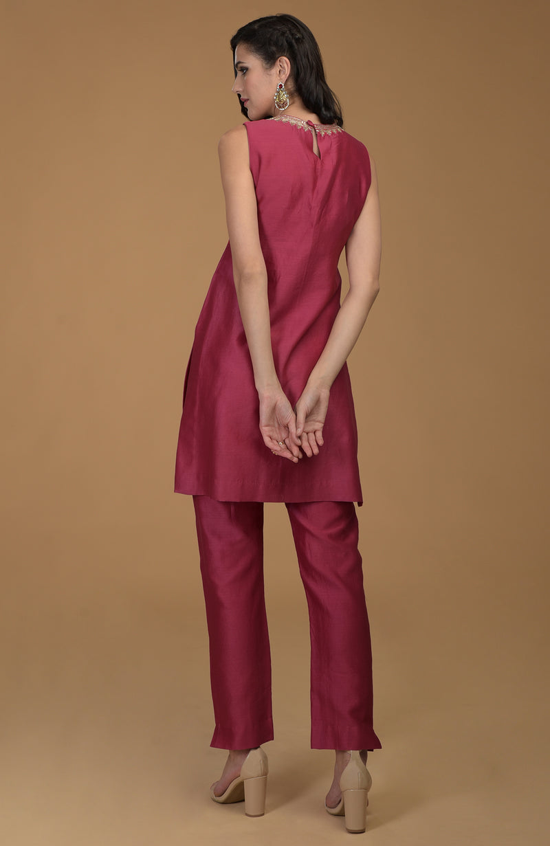 Ruby Red Zardozi Hand Embroidered Two Piece Suit