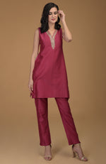 Ruby Red Zardozi Hand Embroidered Two Piece Suit