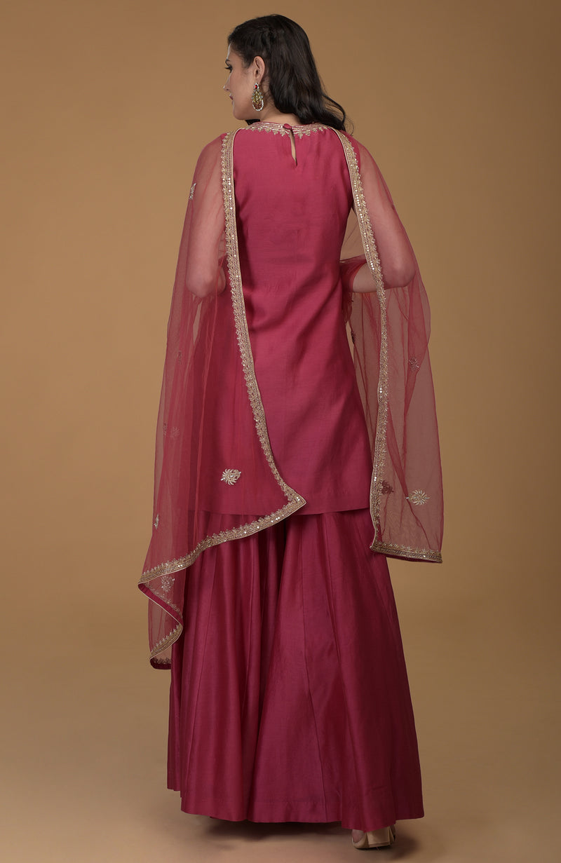 Ruby Red Zardozi Hand Embroidered Gharara Suit