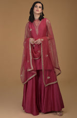 Ruby Red Zardozi Hand Embroidered Gharara Suit