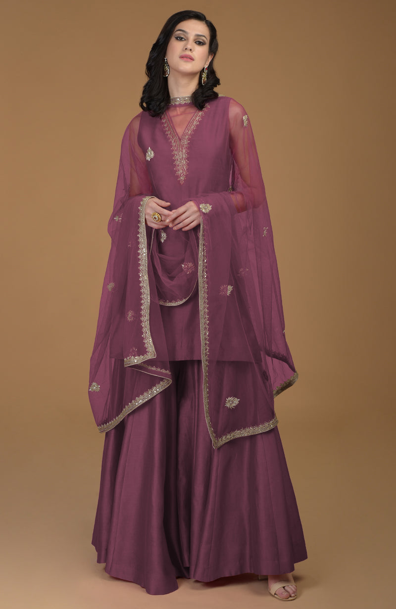 Ruby Red Zardozi Hand Embroidered Gharara Suit