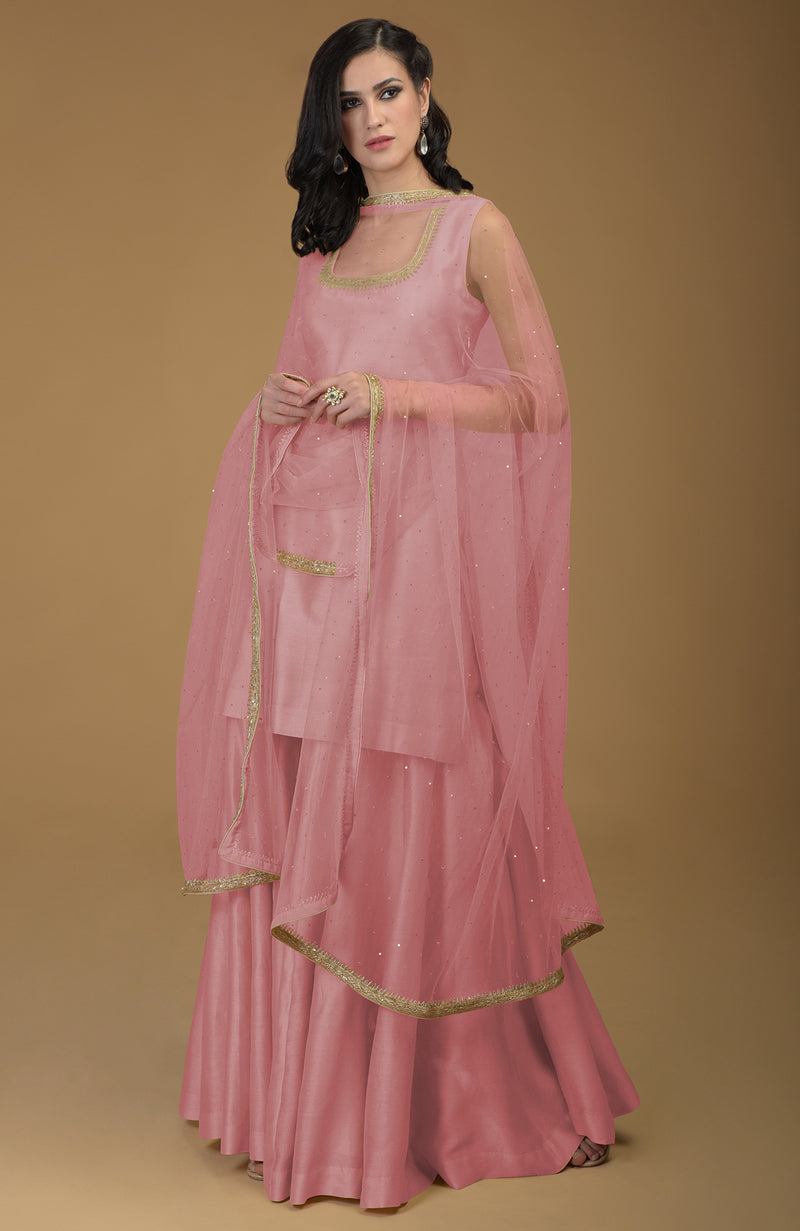 Ruby Red Zardozi Hand Embroidered Gharara Suit