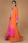 Orange-Hot Pink Ombre Tilla Embroidered Kurta Set