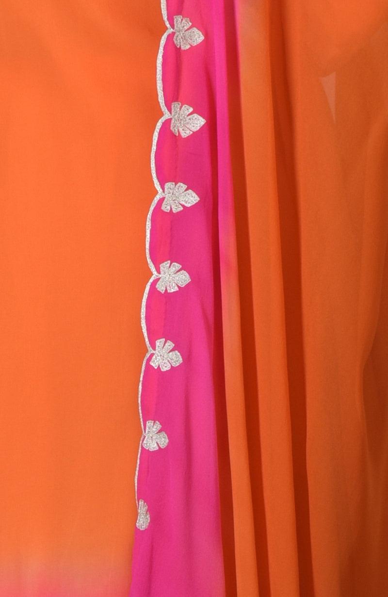 Orange-Hot Pink Ombre Tilla Embroidered Kurta Set