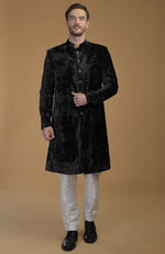 Black Silk Velvet Sherwani