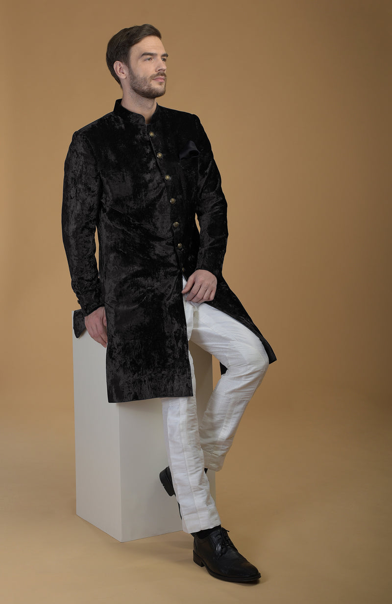 Maroon Silk Velvet Sherwani
