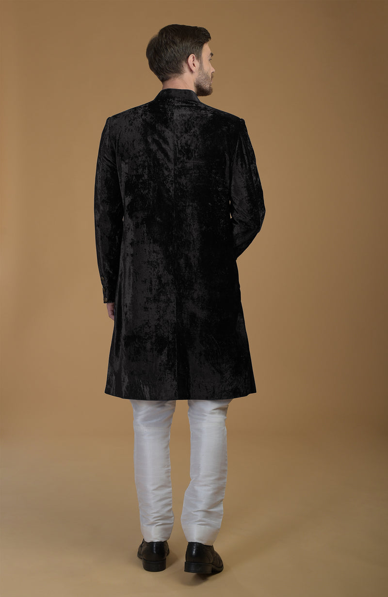 Black Silk Velvet Sherwani