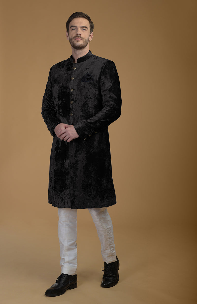 Black Silk Velvet Sherwani