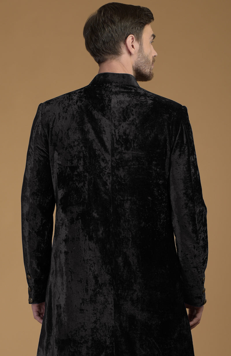 Black Silk Velvet Sherwani