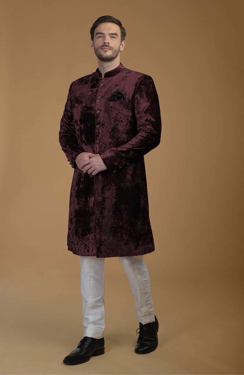 Black Silk Velvet Sherwani