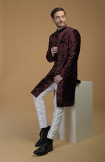 Maroon Silk Velvet Sherwani