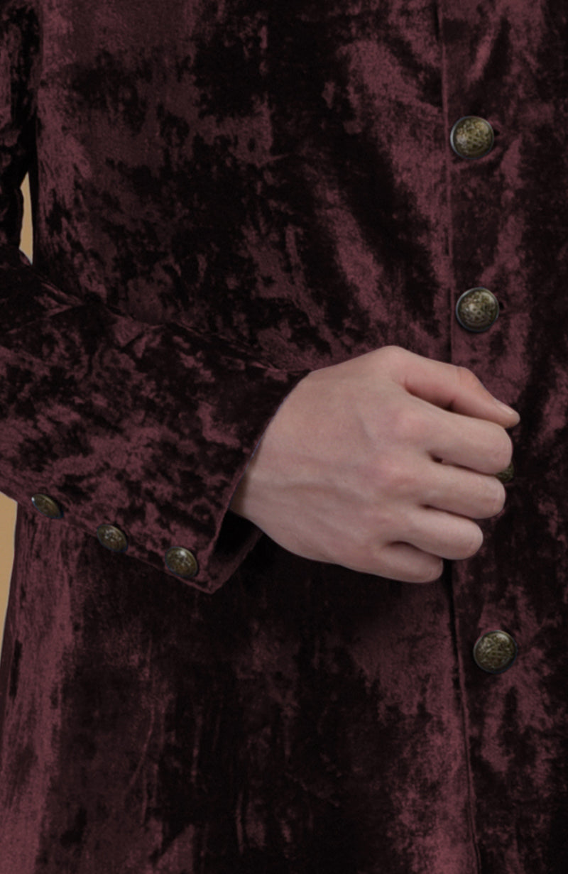 Maroon Silk Velvet Sherwani
