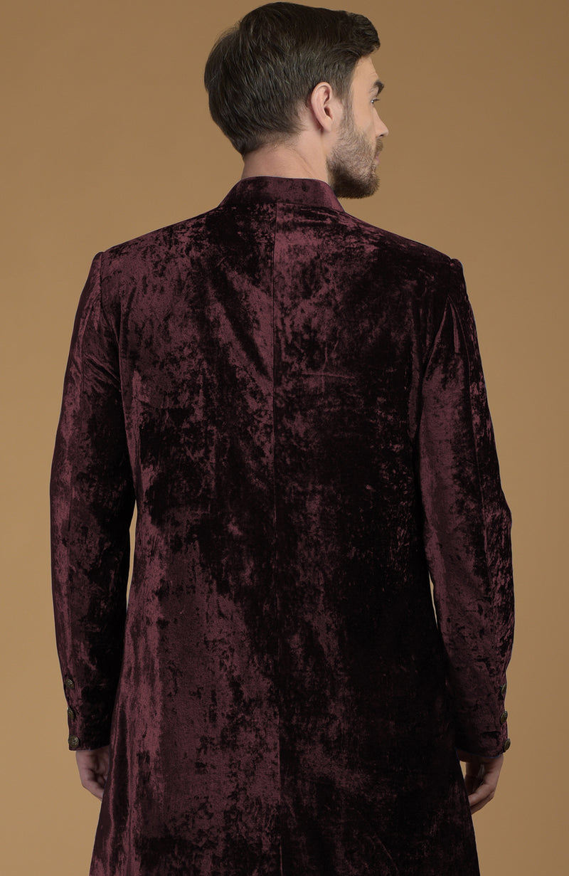Maroon Silk Velvet Sherwani