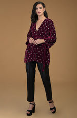 Maroon Crystal Hand Embroidered Silk Velvet Jacket