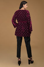 Maroon Crystal Hand Embroidered Silk Velvet Jacket