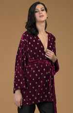 Maroon Crystal Hand Embroidered Silk Velvet Jacket