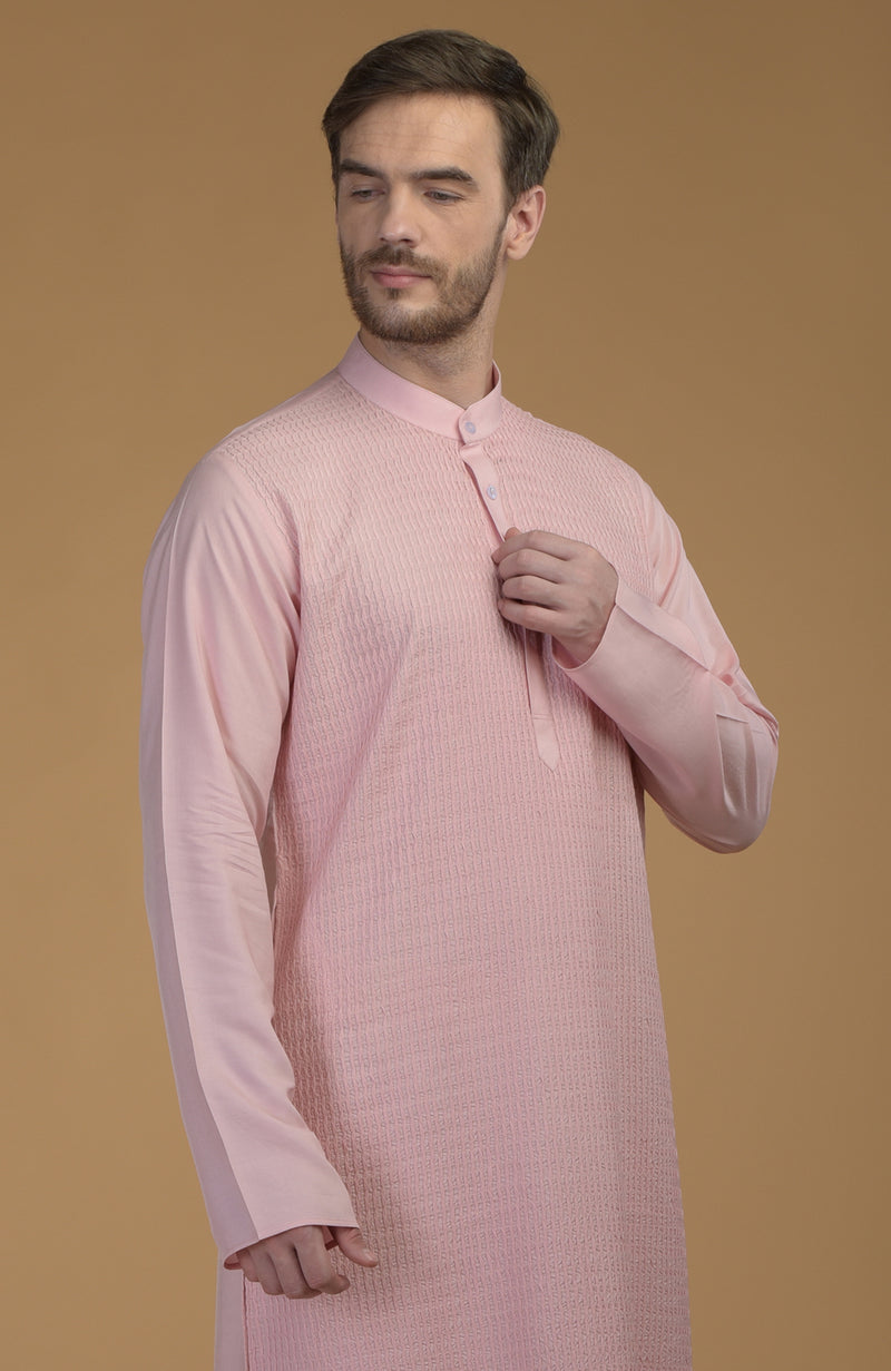 Pale Pink Kurta With Pintuck Detail
