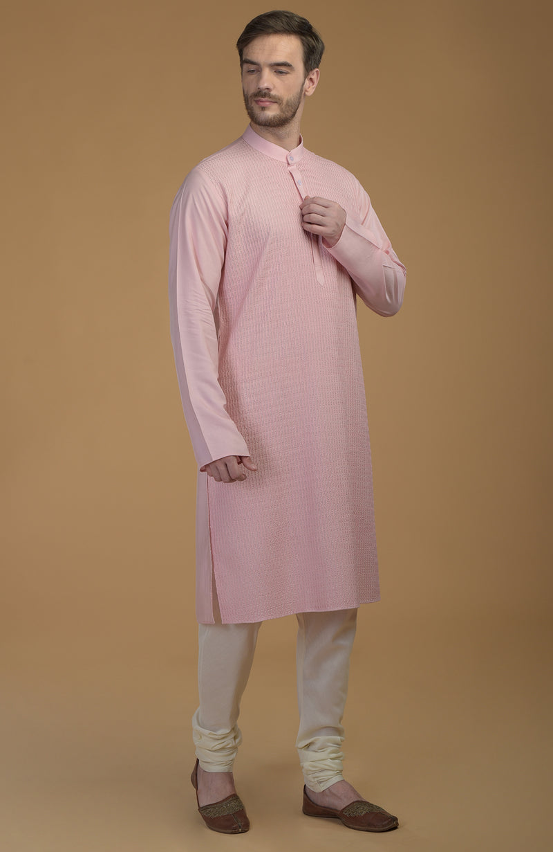 Pale Pink Kurta With Pintuck Detail