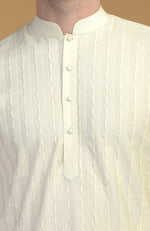Cream Kurta With Pintuck & Kantha Detail