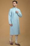 Ice Blue Kurta With Pintuck & Kantha Detail