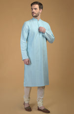 Ice Blue Kurta With Pintuck & Kantha Detail