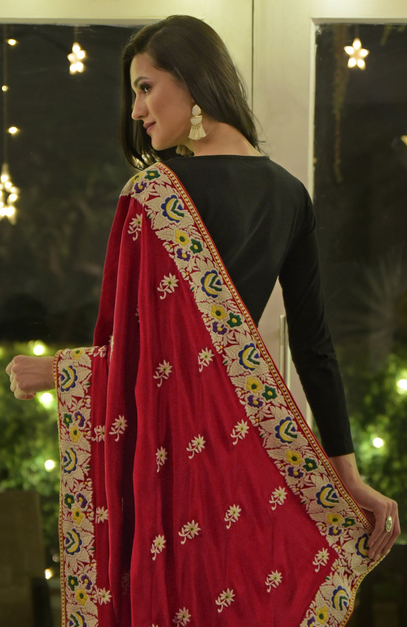 Masterpiece Red Parsi Gara Hand Embroidered Saree