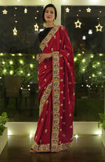 Masterpiece Red Parsi Gara Hand Embroidered Saree