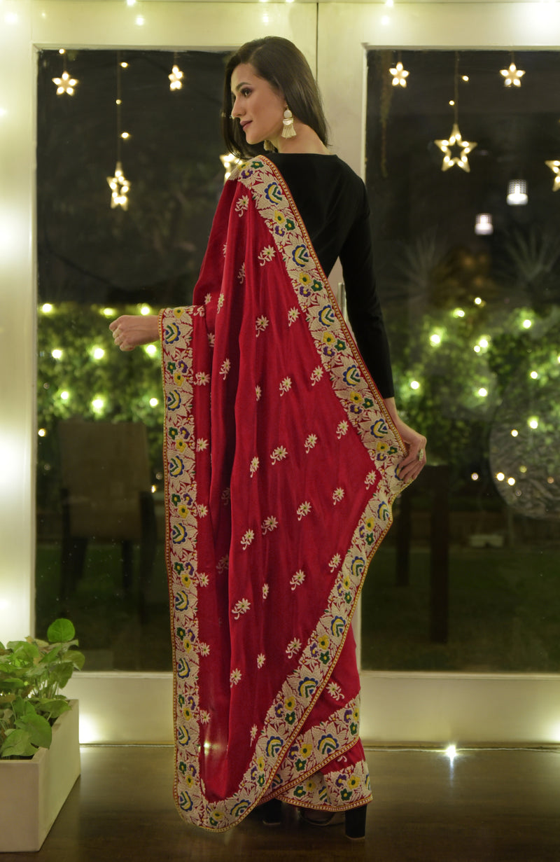 Masterpiece Red Parsi Gara Hand Embroidered Saree
